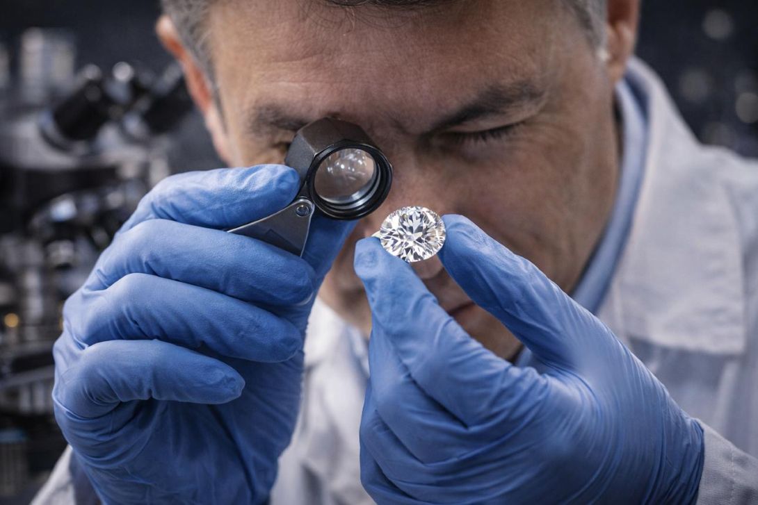 professional gemologist examining a loose gemstone